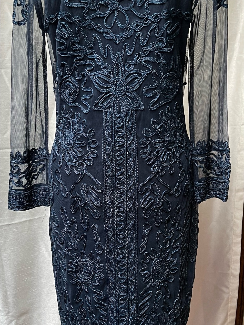 JS Collections Navy Floral Beaded Long-Sleeve Dress - Picture 1 of 14